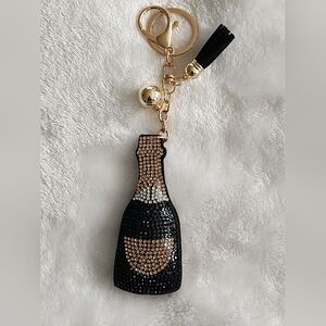 Elegant Champagne Bottle Keychain New Years Eve Bag Charm